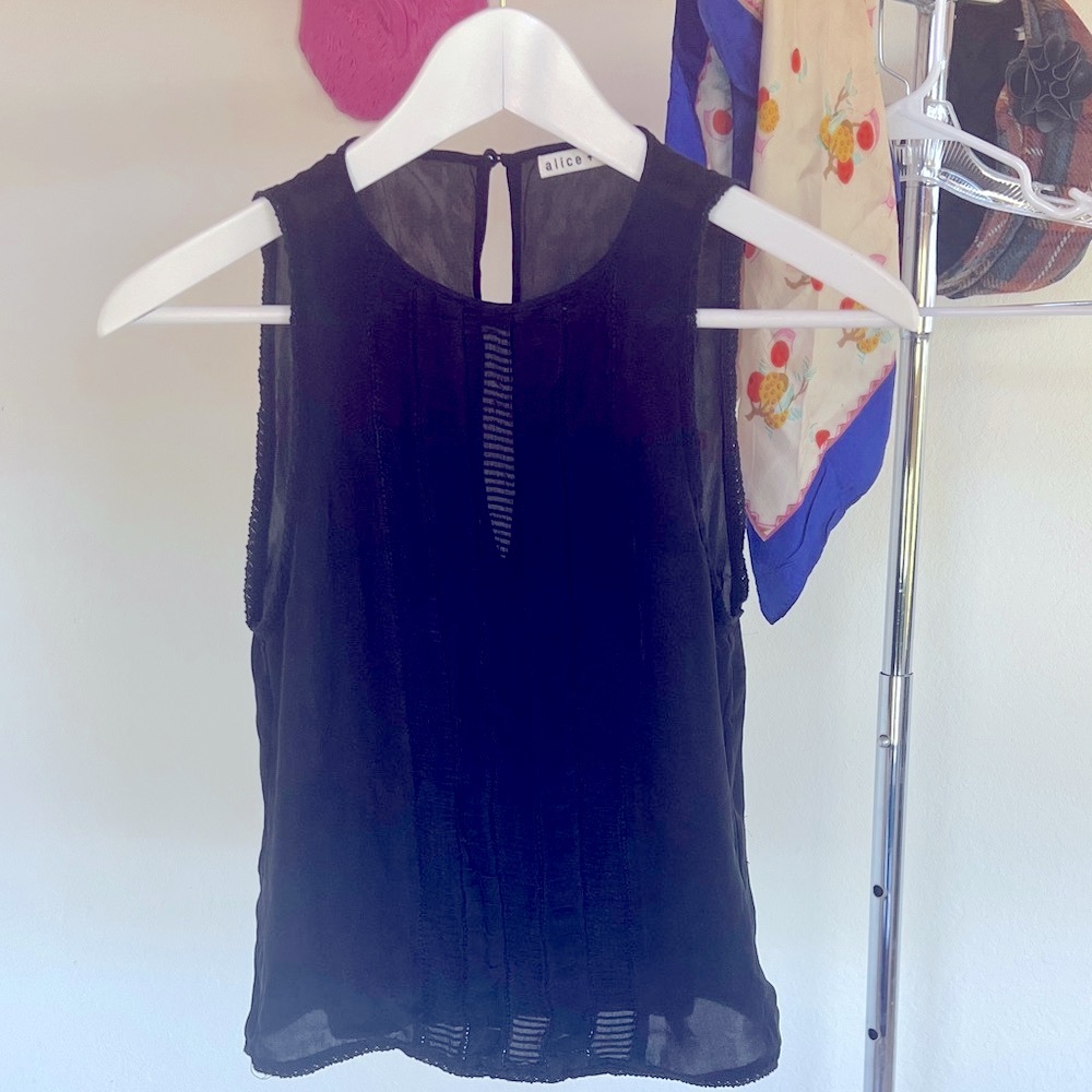 Alice + Olivia Black Sheer Sleeveless Blouse